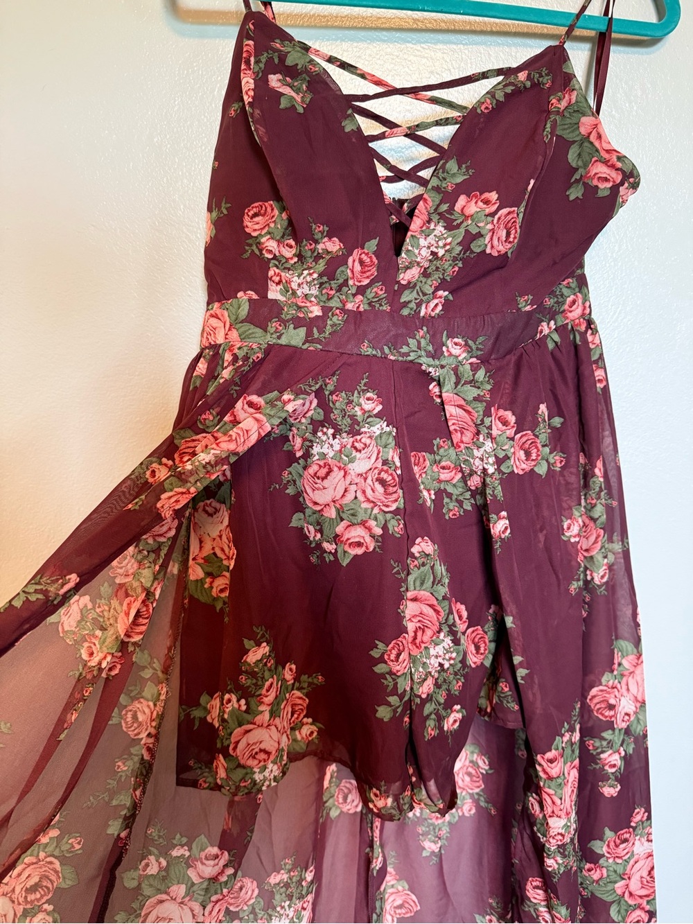 love J Burgundy Floral Sundress with Spaghetti Straps